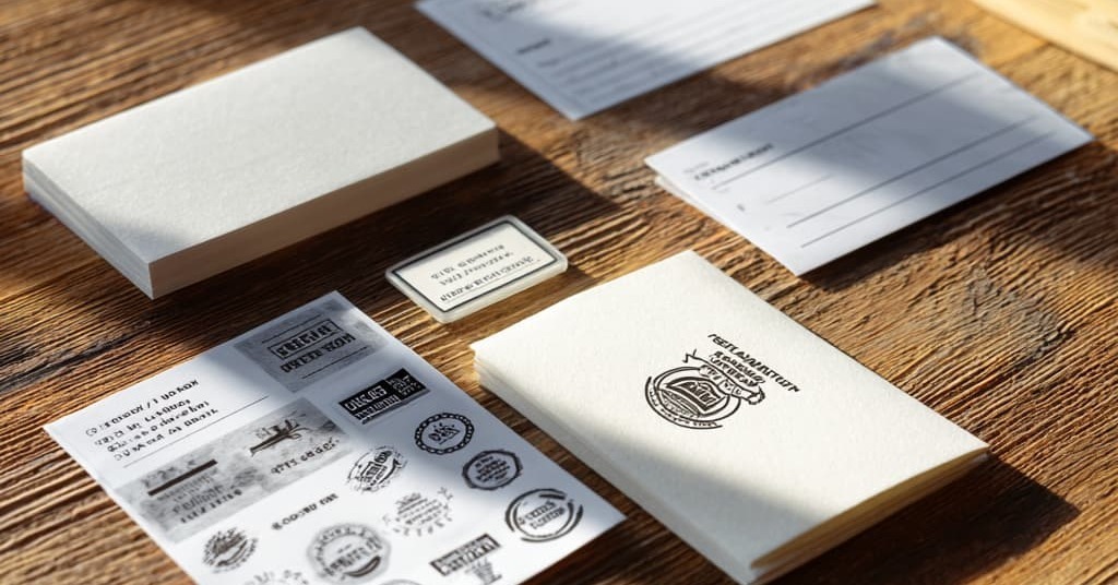 a pile of postcards and direct mail pieces. one contains a sticker sheet. the other has a small removable magnet. blank postcards nearby and blank envelopes accompany the keepsake items.