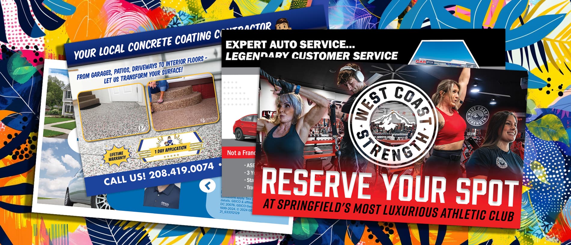 a colorful collage of postcards against a vivid background